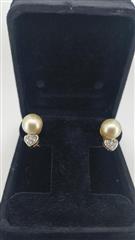 Pearl Gold-Diamond & Stone Earrings 6 Diamonds .18 Carat T.W. 14K Yellow Gold